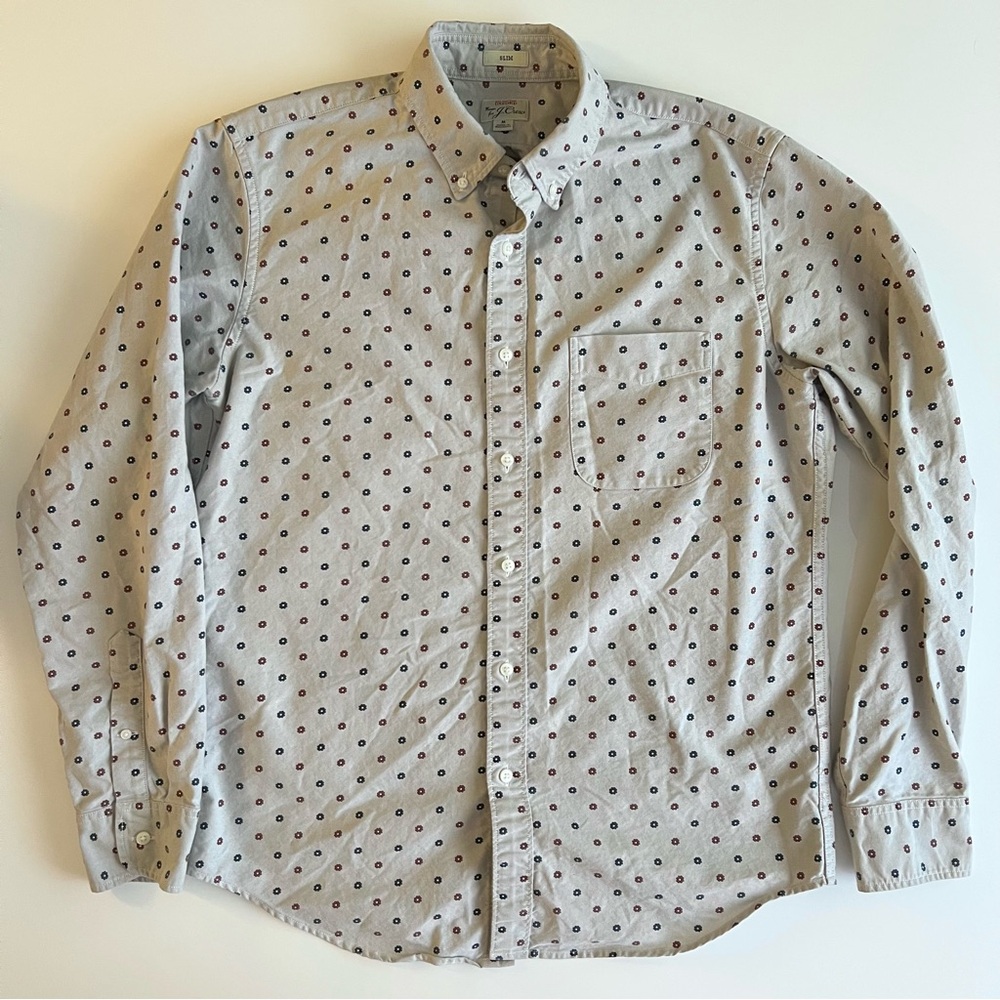 J. Crew flowers button down shirt, gray, slim fit medium